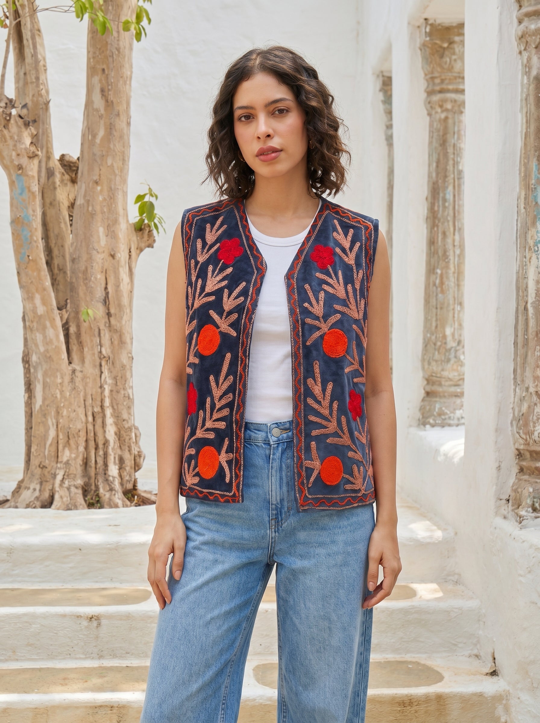 Midnight Garden Embroidered Velvet Vest