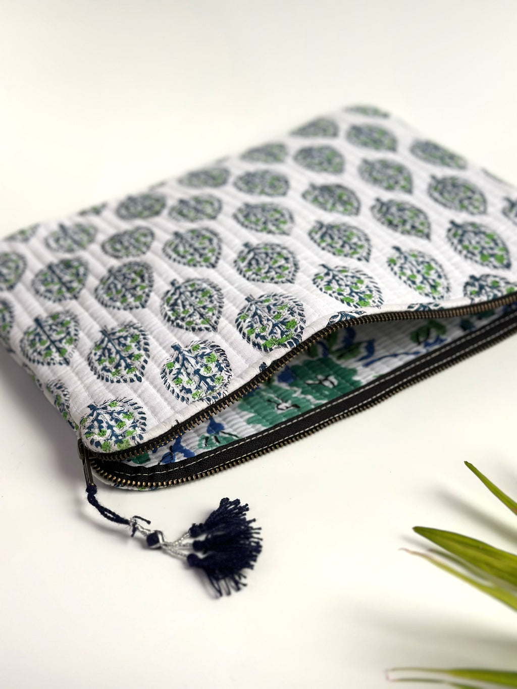 Blue Leaf Quilted Laptop & Ipad Sleeve