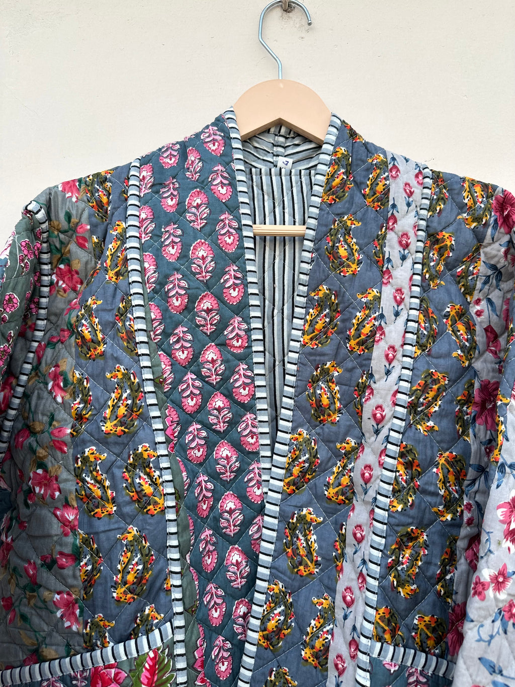 Dusty Grey Romantic Patchwork Kimono Jacket