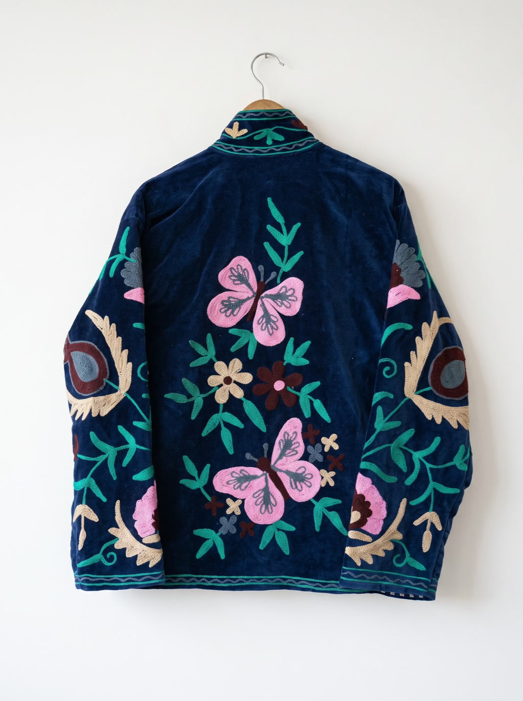 Navy Garden Velvet Embroidered Jacket