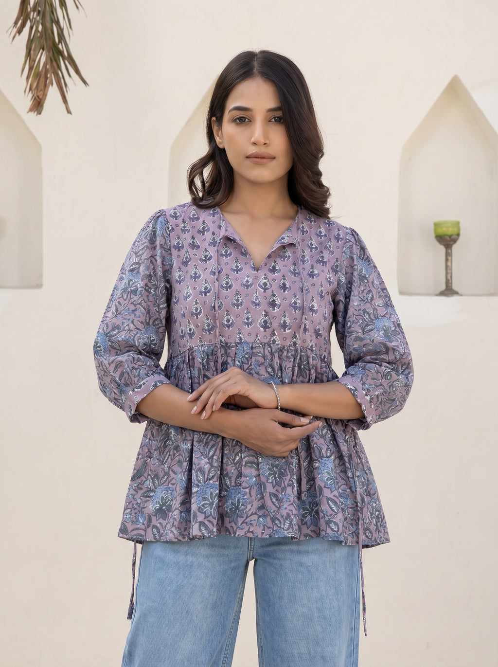 Lavender Botanical Floral Peplum Top