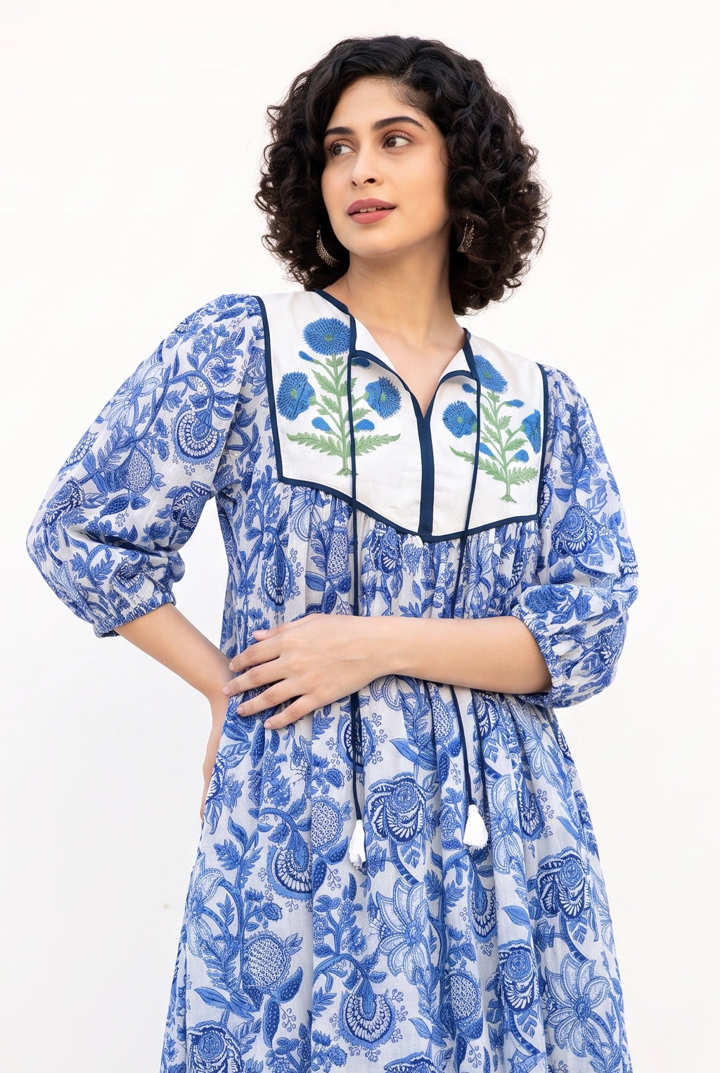 Blue Meadow Cotton Printed Buta Dress
