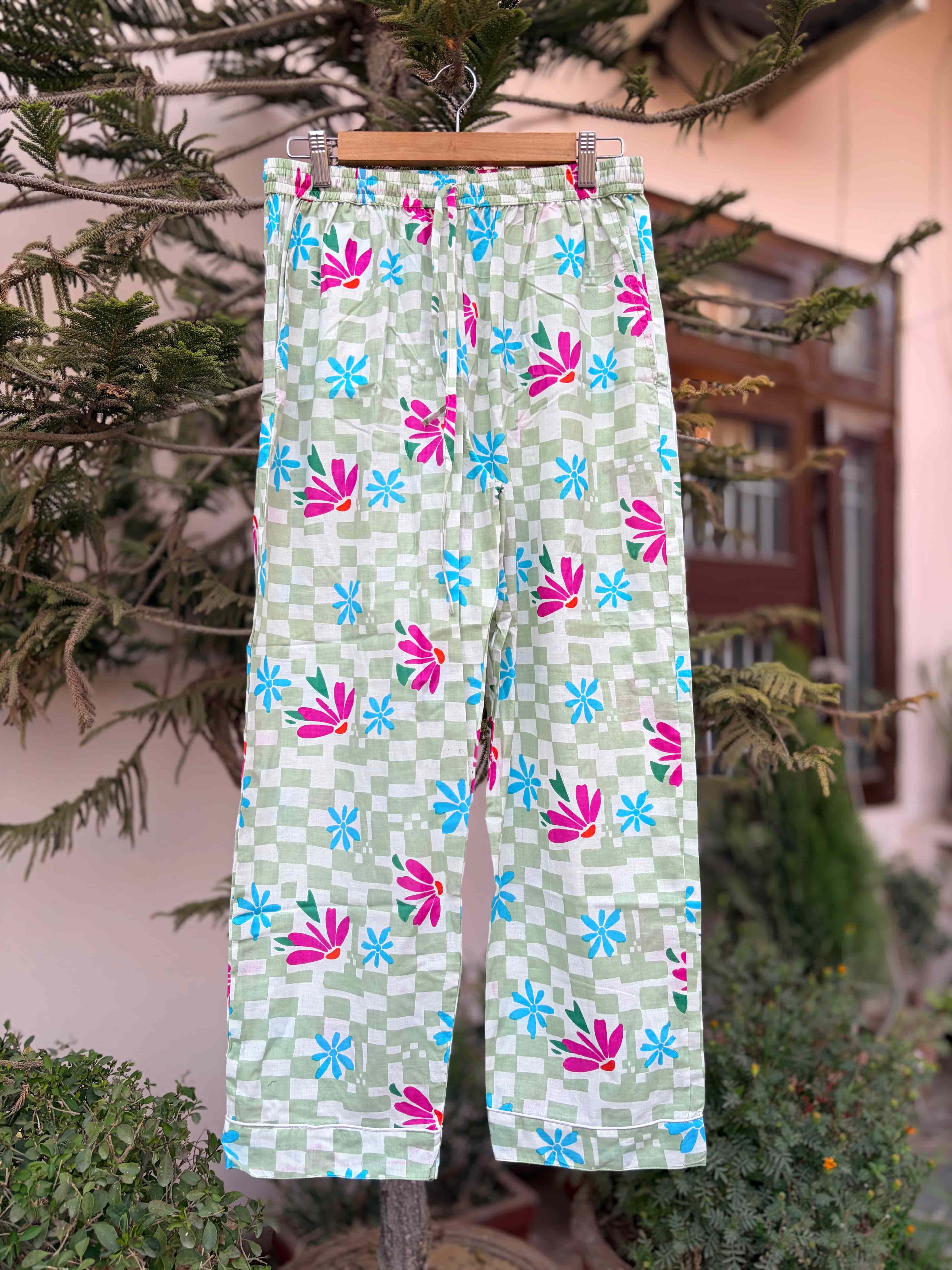 Retro Floral Gingham cotton Pjs set
