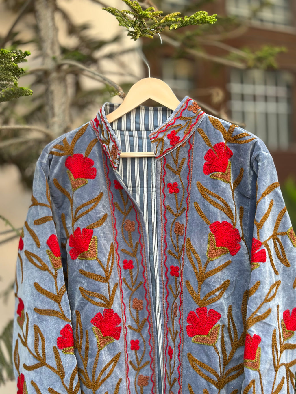 The Azure Bloom Velvet Embroidered Jacket