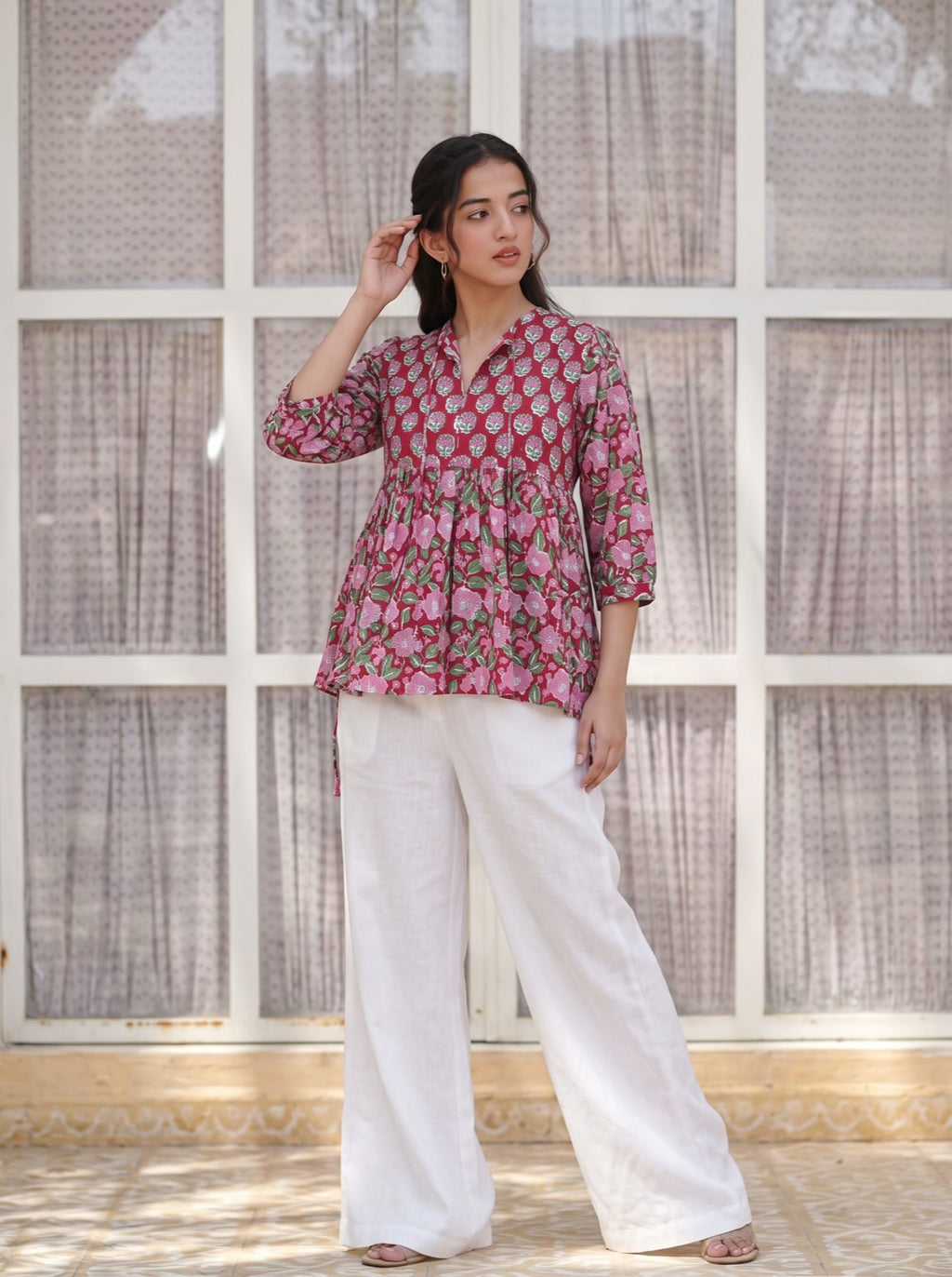 Berry Blossom Handblock Peplum Top