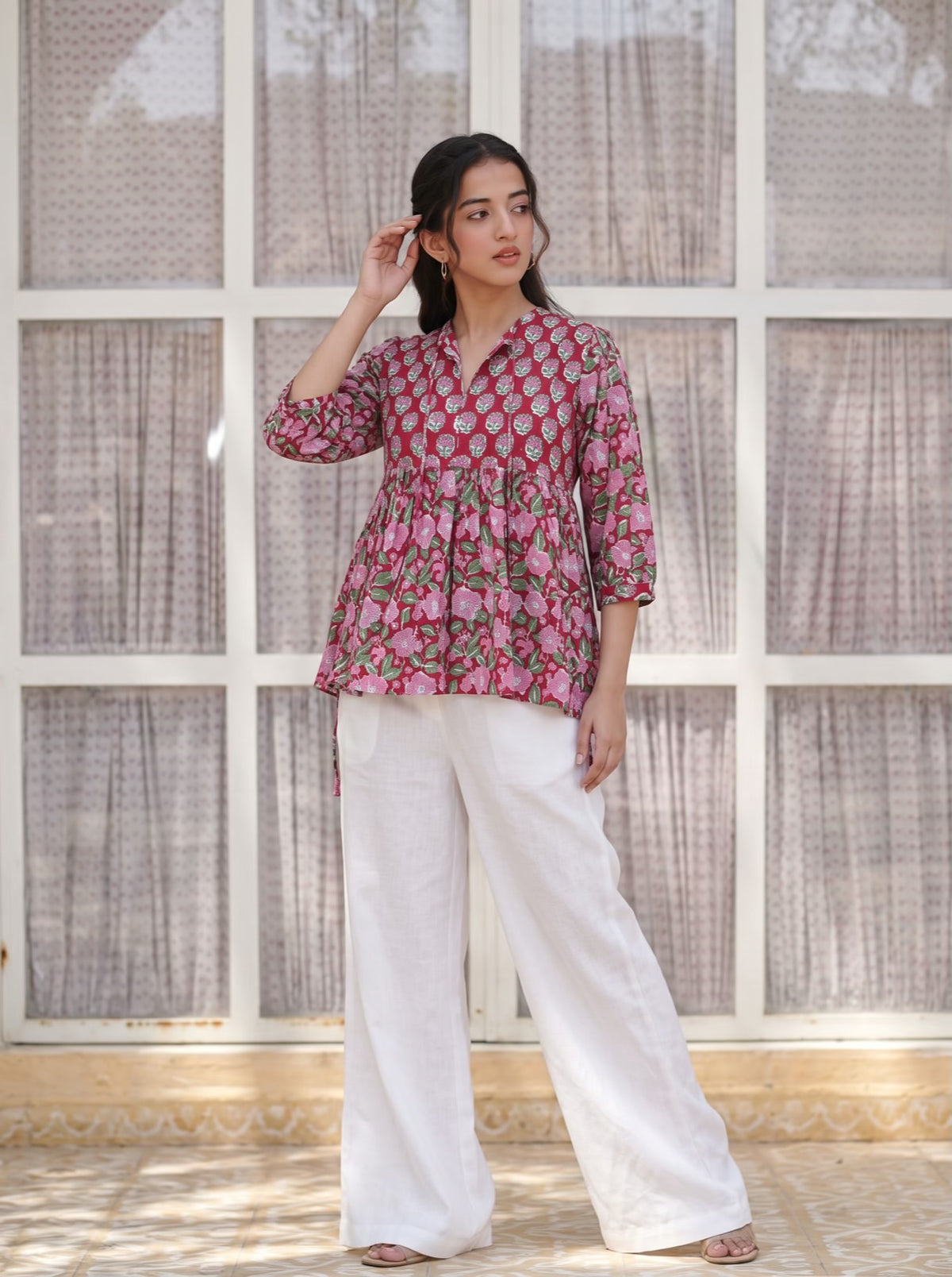 Berry Blossom Handblock Peplum Top