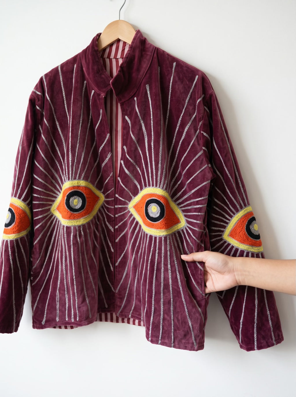 Burgundy Evil Embroidered Velvet Jacket
