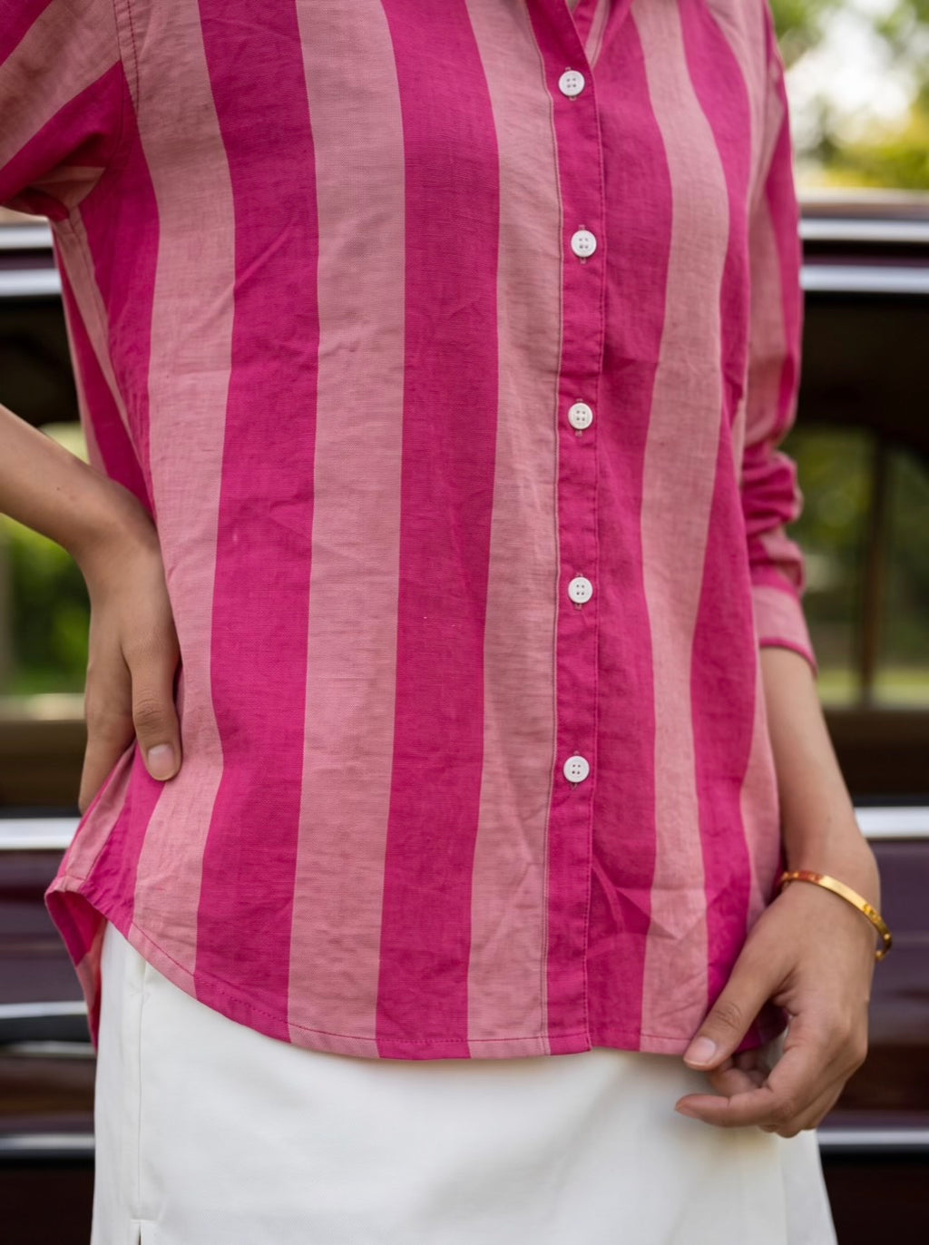 Pink Candy Striped Cotton Shirt