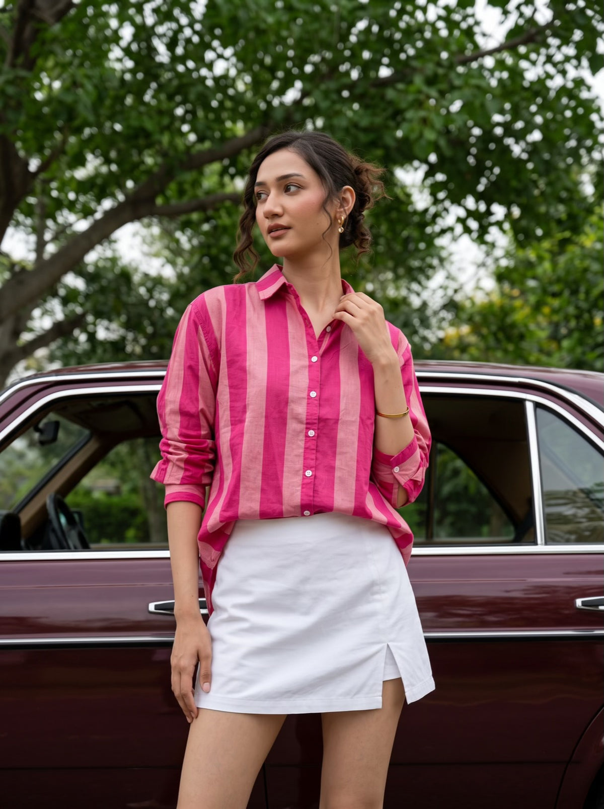 Pink Candy Striped Cotton Shirt