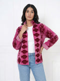 Pink Floral Velvet Jacket with Stand Collar