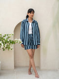 Midnight Blue Cotton Striped Co-Ord Shorts Set