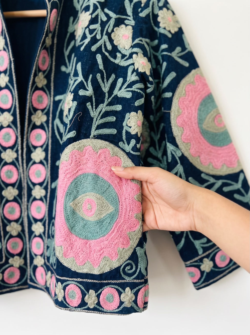 Pink Petal Embroidered Denim Jacket