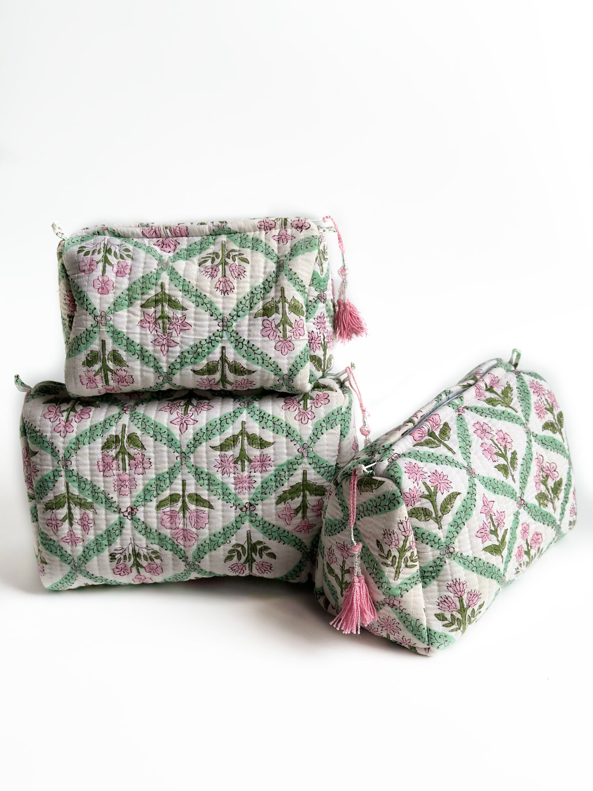 Mint Garden Quilted Pouch (set of 3)