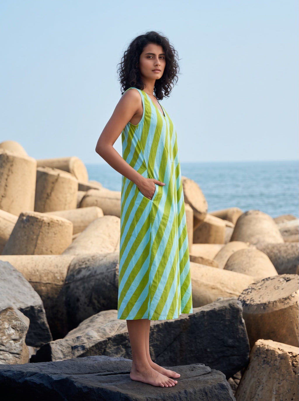 Lime Summer Stripe Midi Dress