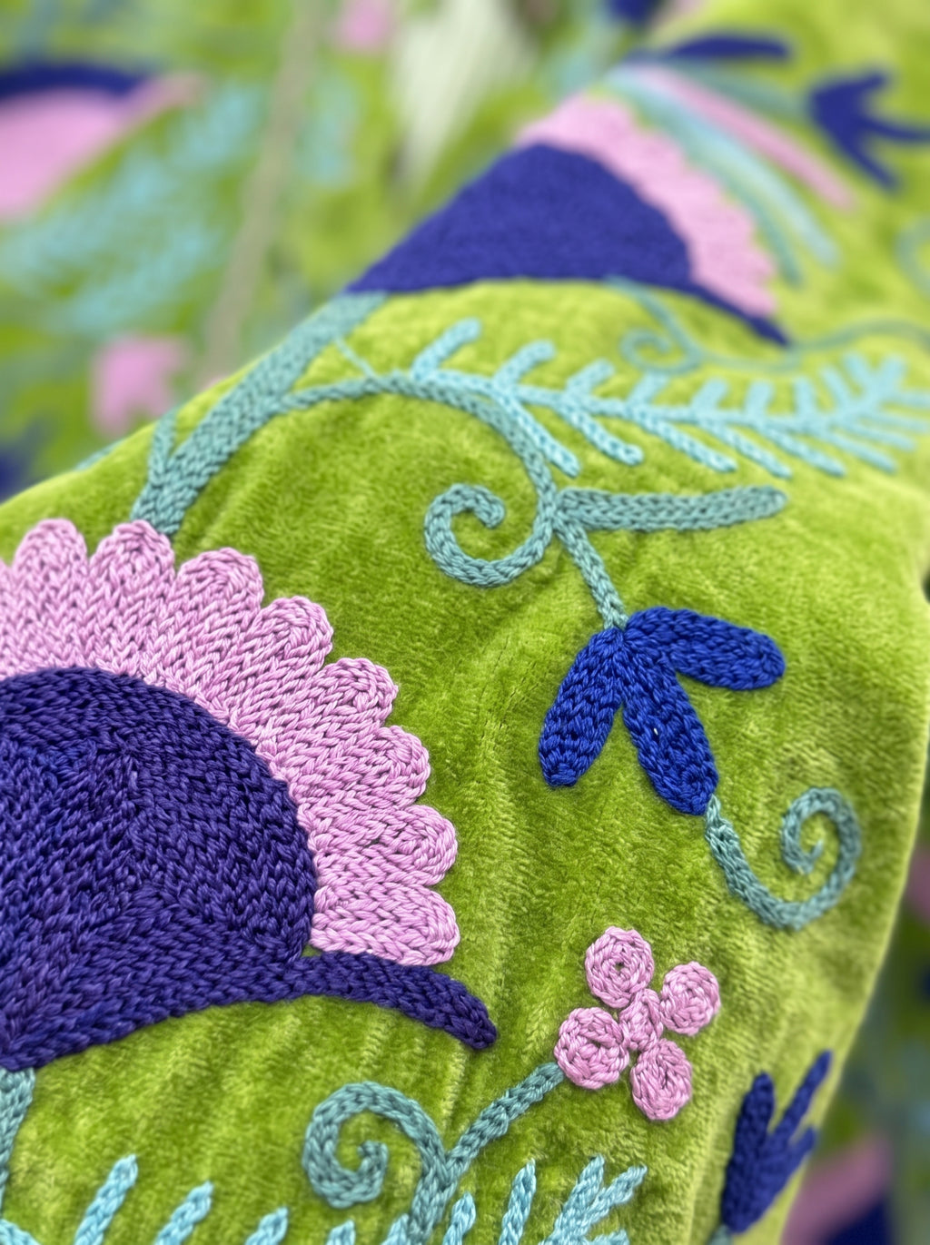 Green Floral Suzani Embroidered Long Jacket