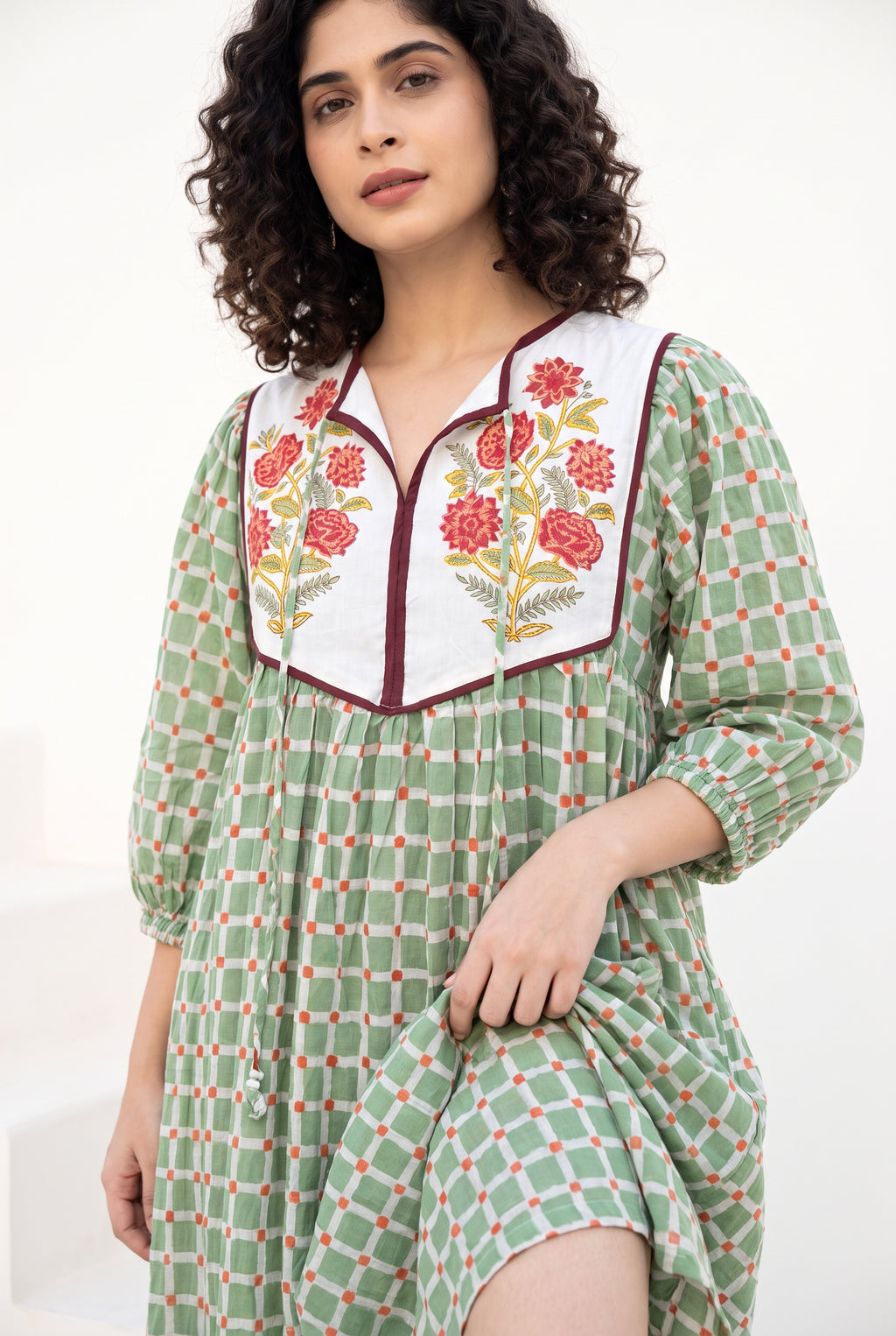 Sage Garden Cotton Printed Buta Dress