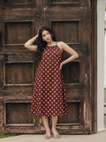 Maroon Polka Dot Cotton Midi Dress