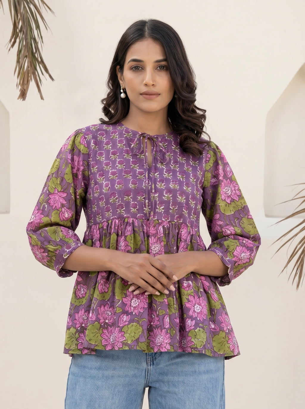 Lavender Purple Floral Peplum Top
