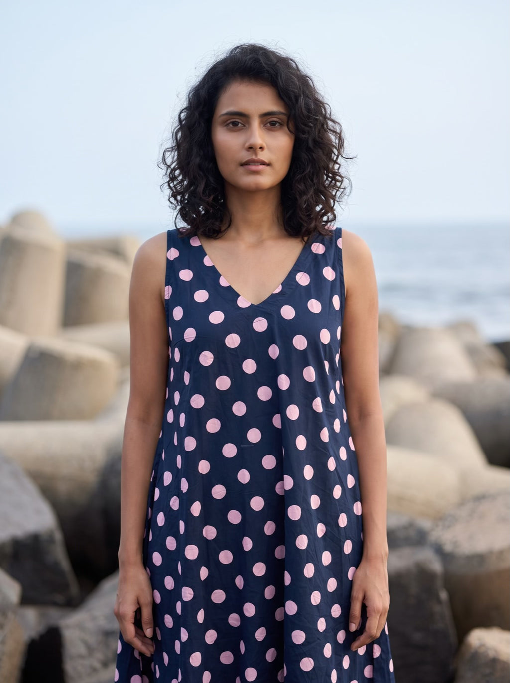 Midnight Polka Dot Flare Dress