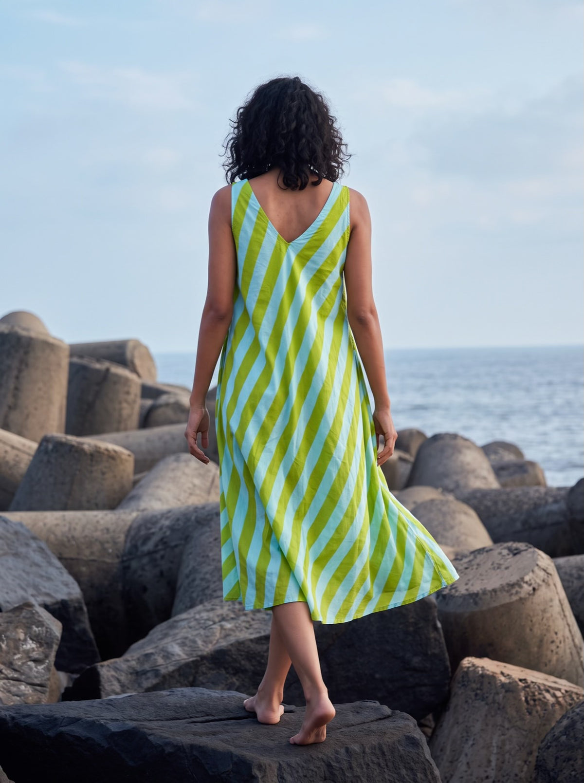 Lime Summer Stripe Midi Dress