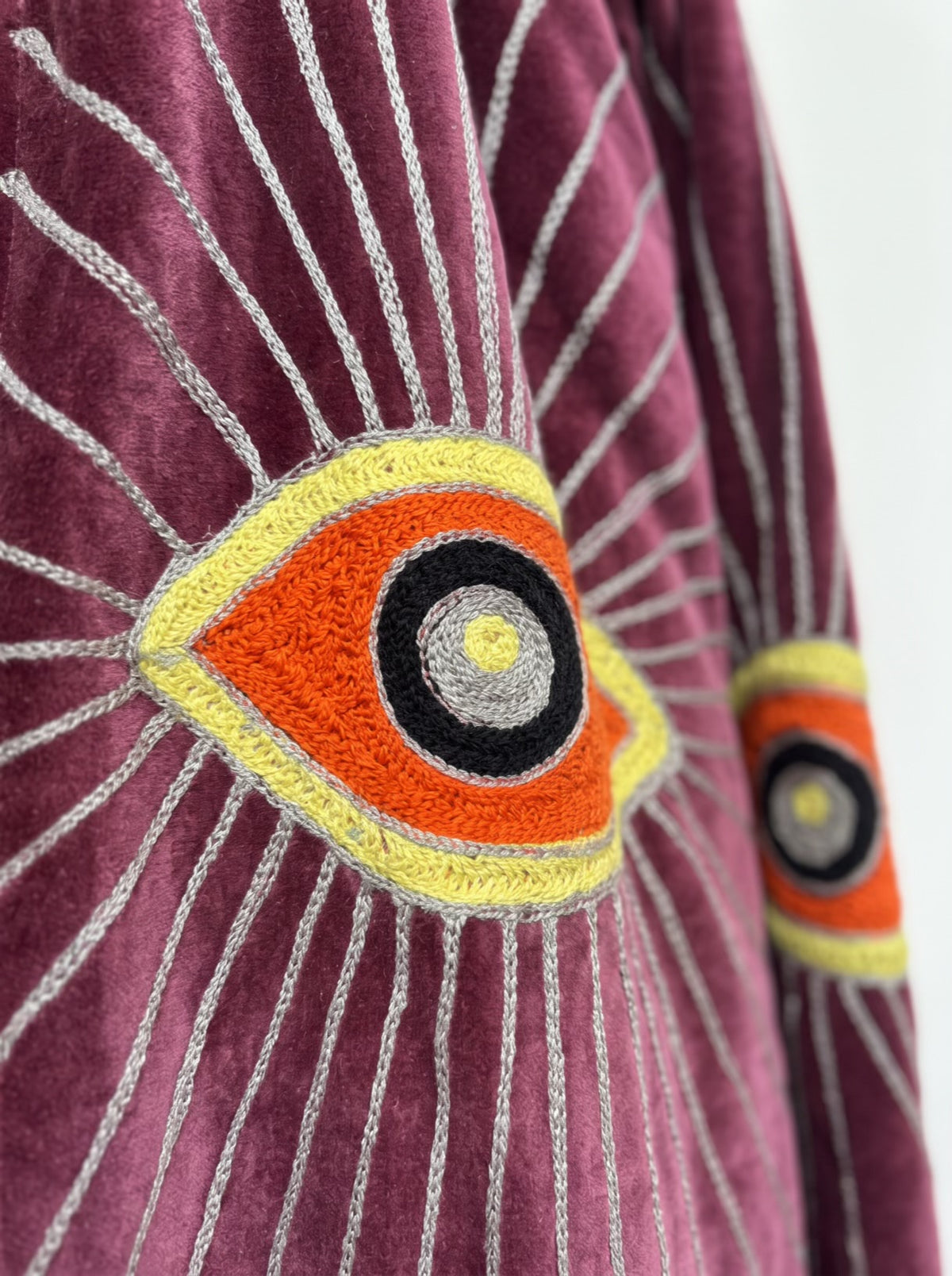 Burgundy Evil Embroidered Velvet Jacket