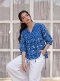 Indigo Garden Handblock Peplum Top