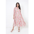 White Floral Block Print Maxi Anokhi Dress