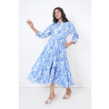 Blue Floral Block Print Maxi Anokhi Dress