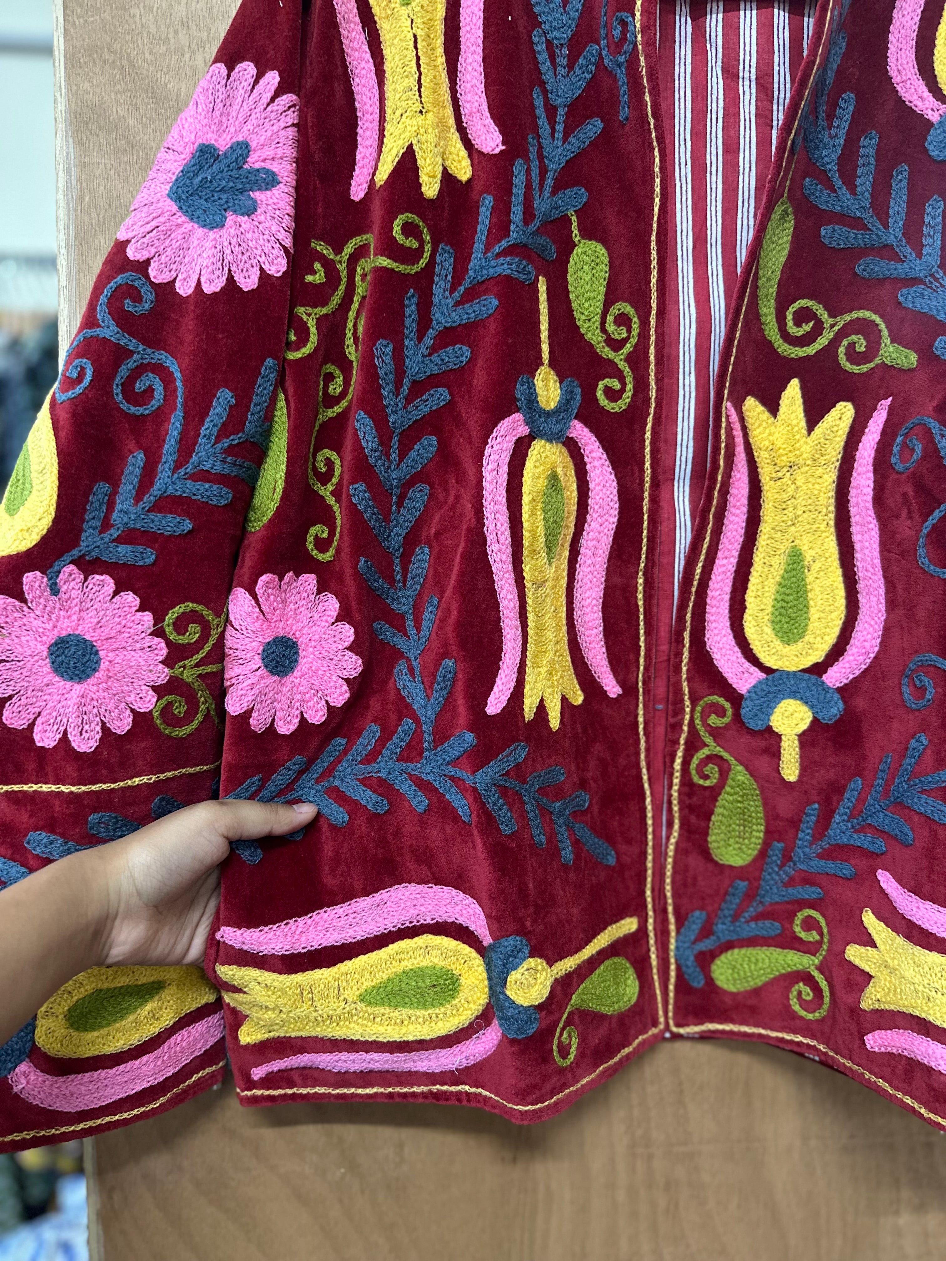 Burgundy Embroidered Velvet Jacket