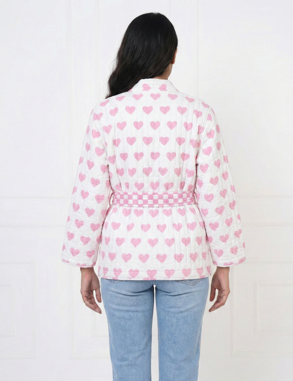 Pink Heart Quilted Cotton Jacket with Belt