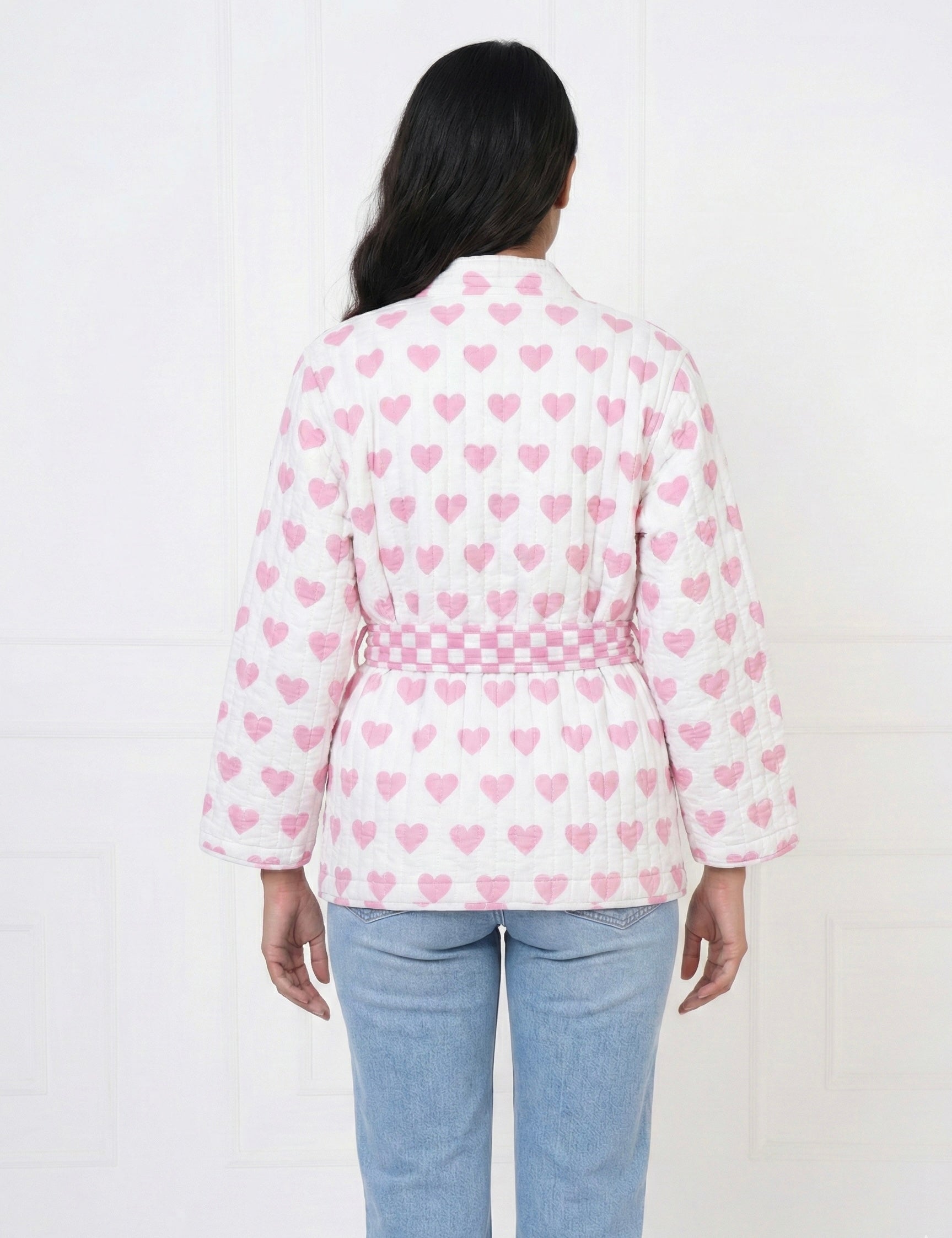 Pink Heart Quilted Cotton Jacket with Belt