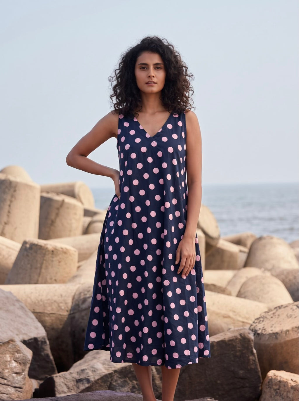 Midnight Polka Dot Flare Dress