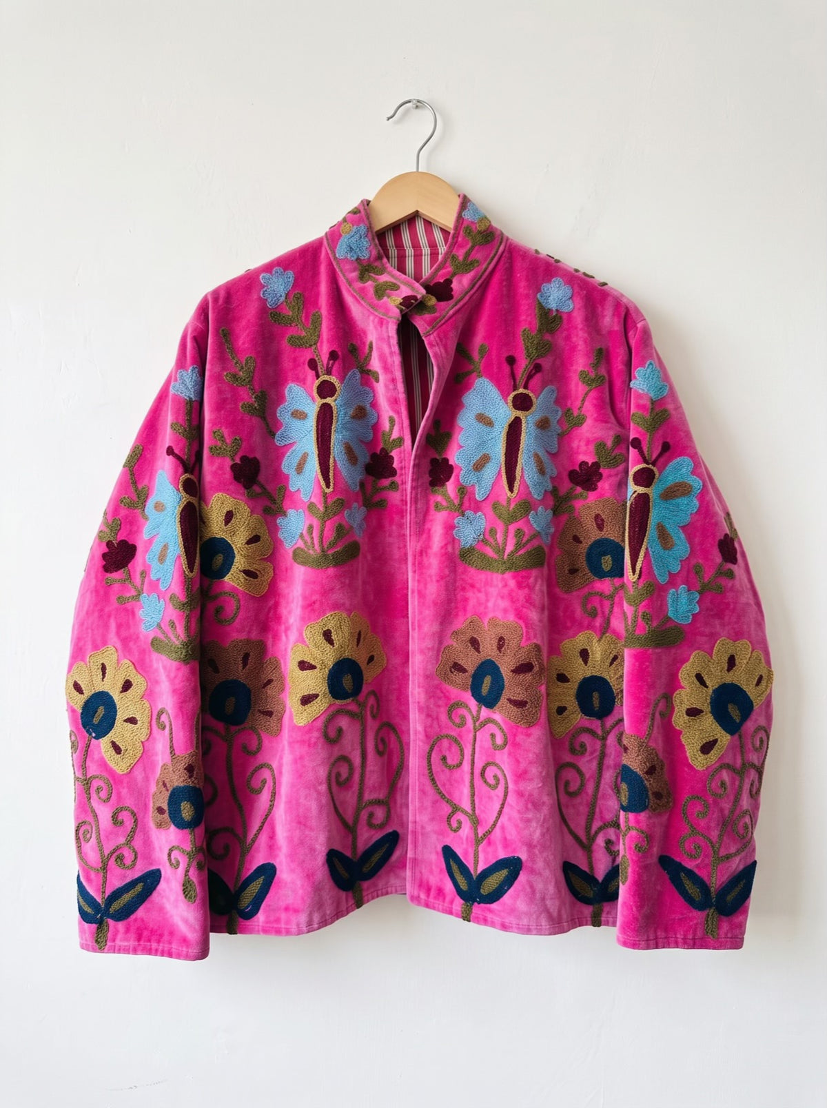 Pink Butterfly Suzani Velvet Jacket