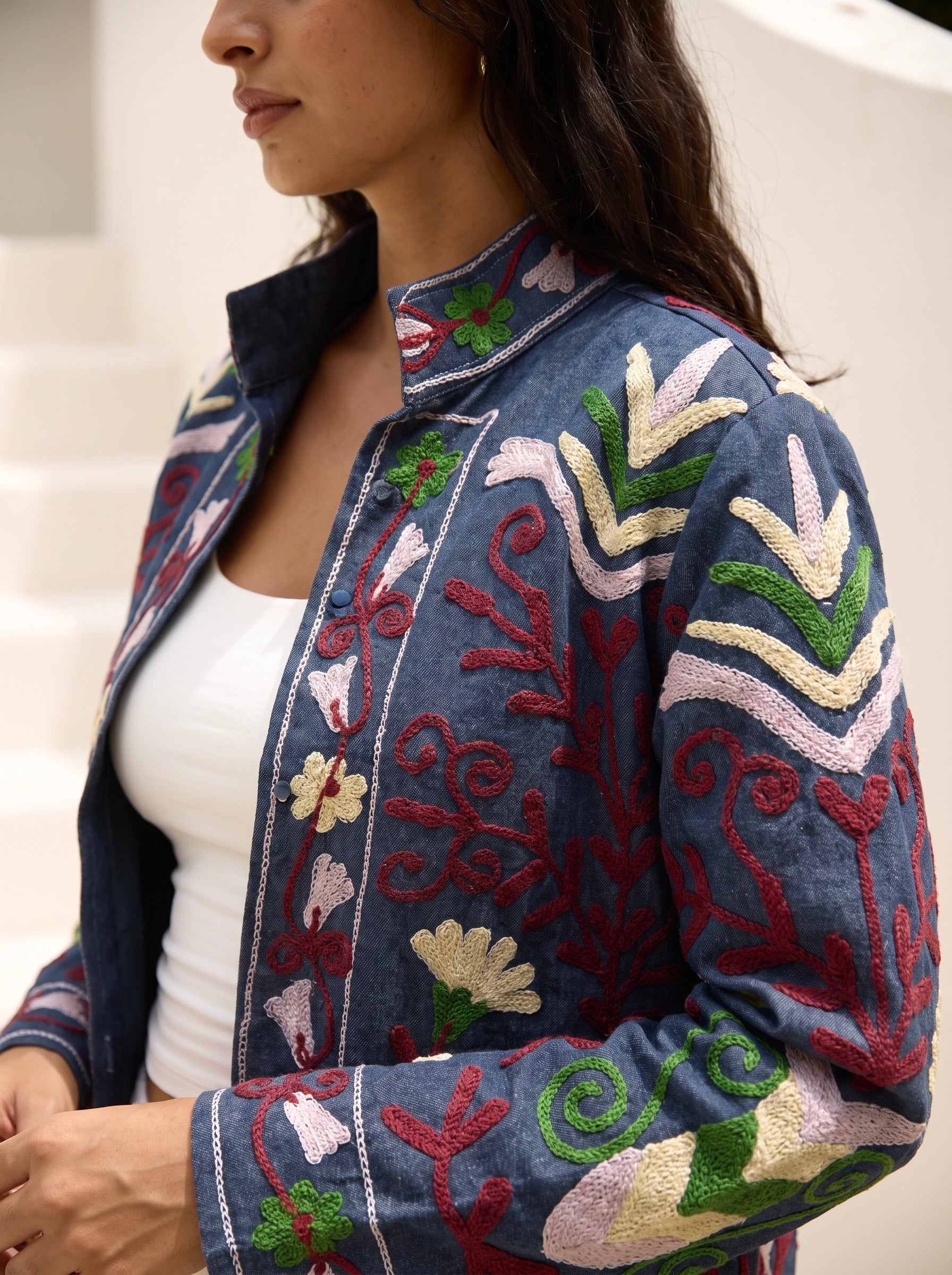 Midnight Vine Embroidered Denim Jacket
