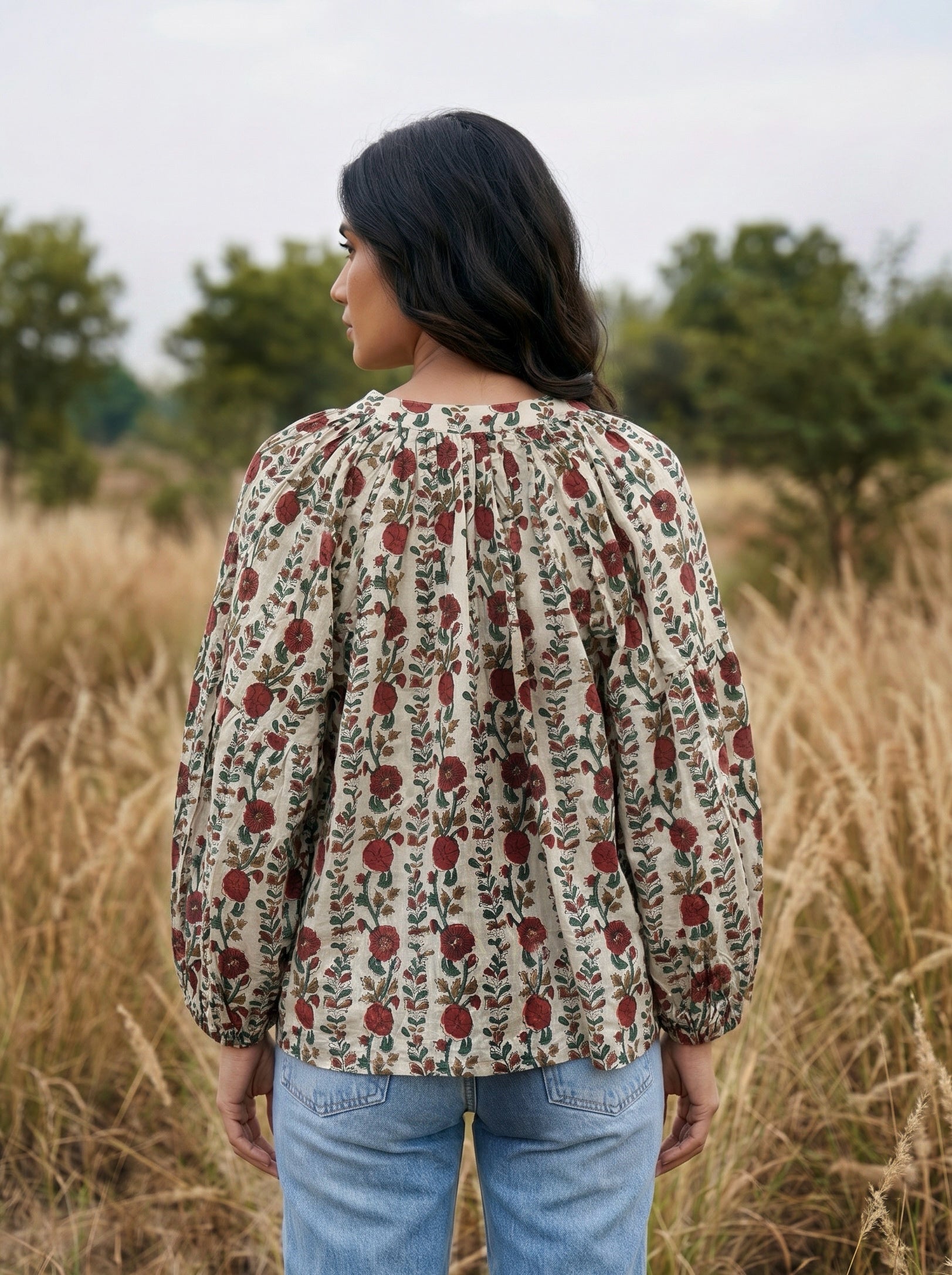 Scarlet Bloom Block Print Blouse