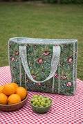 Green Botanical Quilted Tote Bag