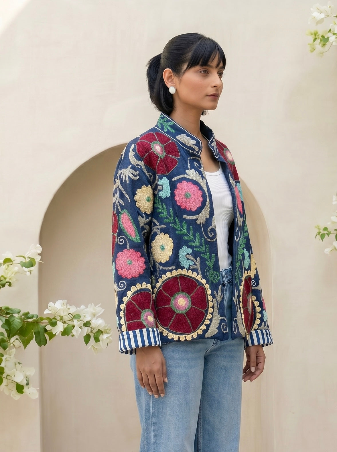 Navy Floral Suzani Denim Jacket