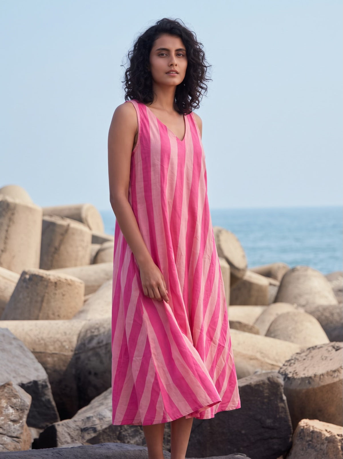 Blush Pink Stripe Flare Dress