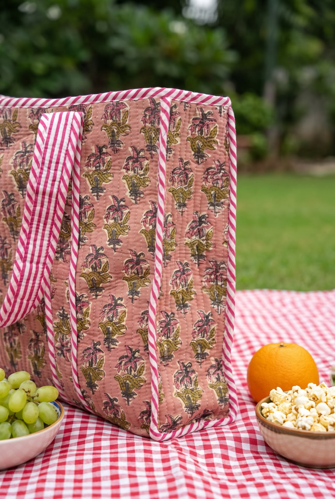Pink Floral Quilted Tote Bag