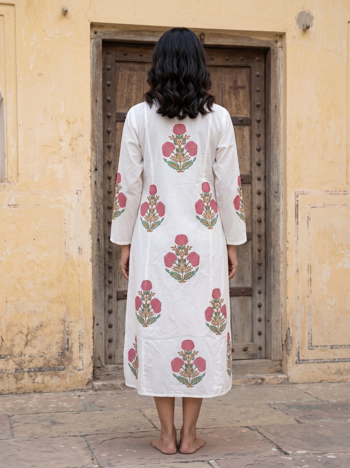 Pink Bloom Hand Block Print Cotton Dress