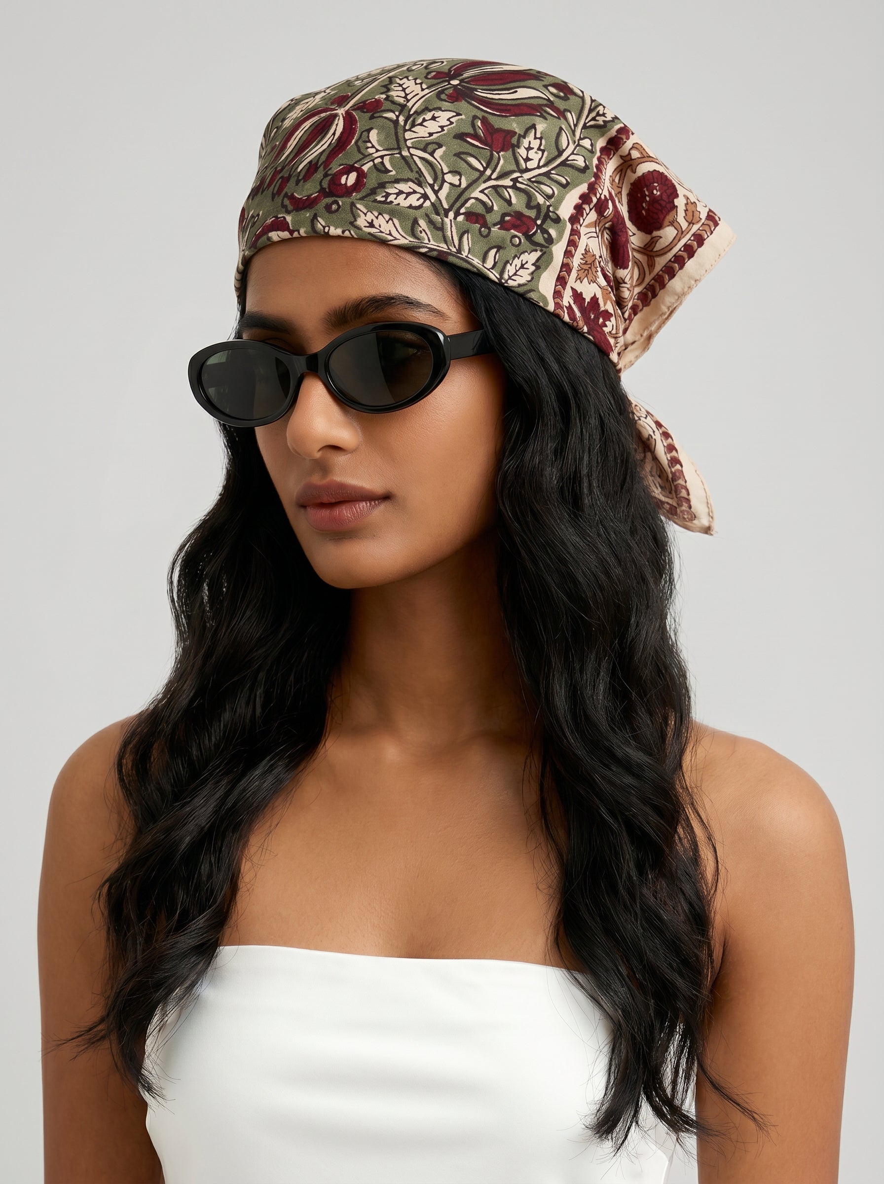 Olive Bloom Printed Cotton Bandana (Pack of 2)