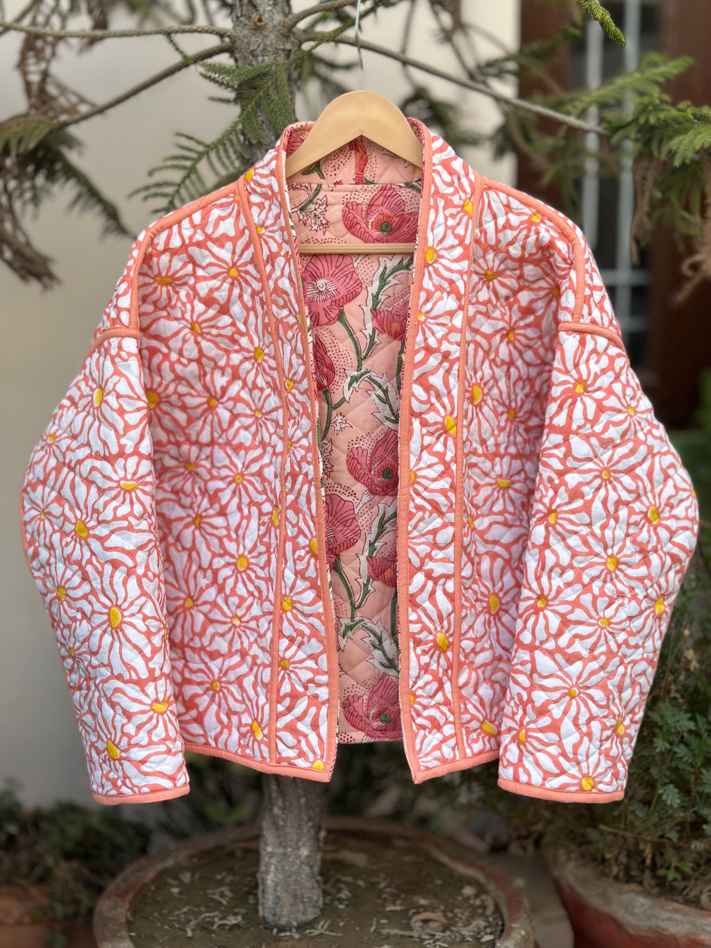 Blush Garden Floral Quilted Reversible Jacket