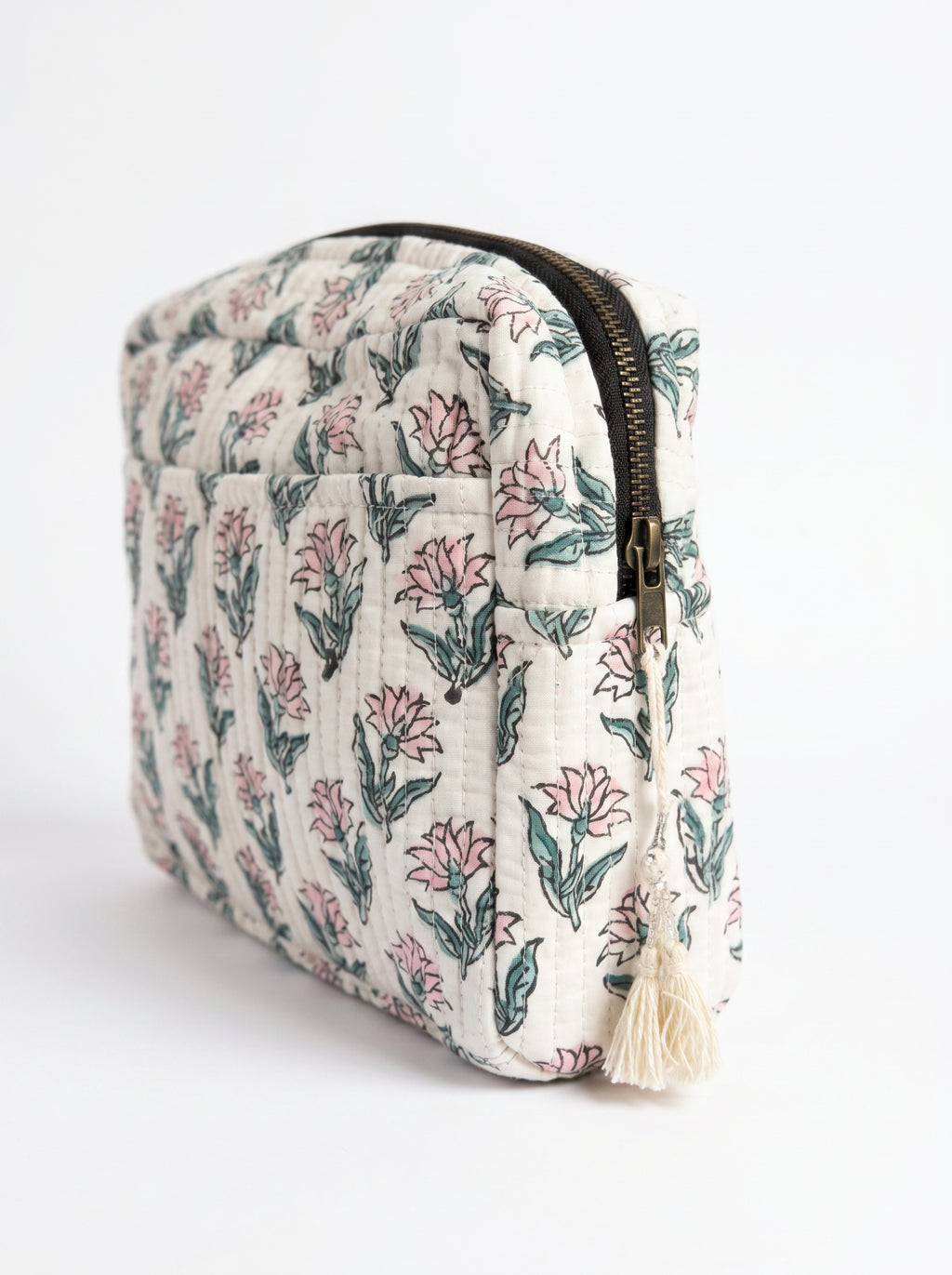 Ivory Bloom Quilted Cosmetic Pouch