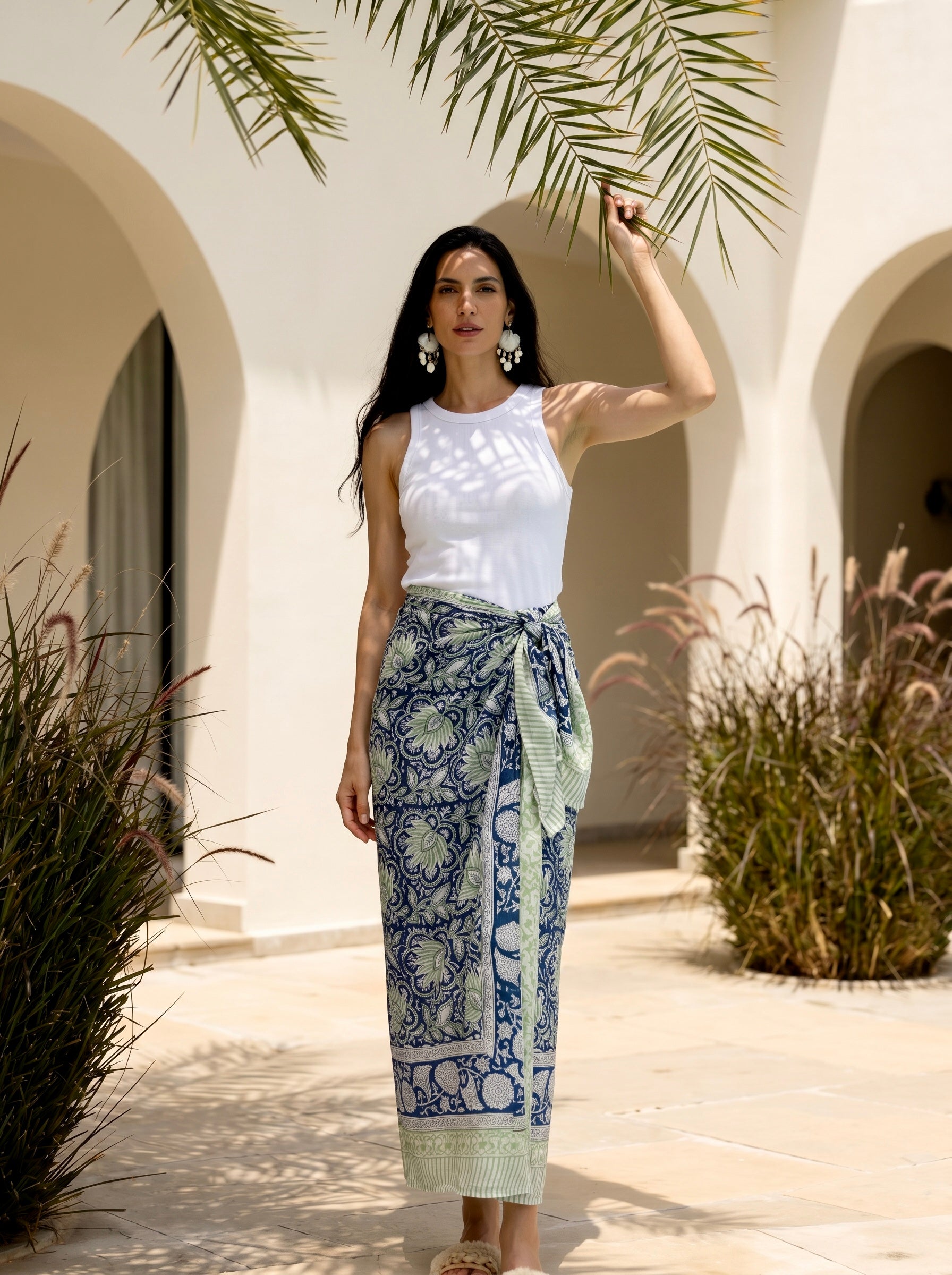 Indigo Garden Block Print Cotton Sarong