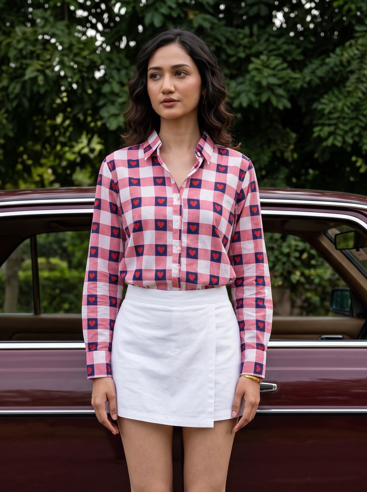 Love Check Printed Cotton Shirt