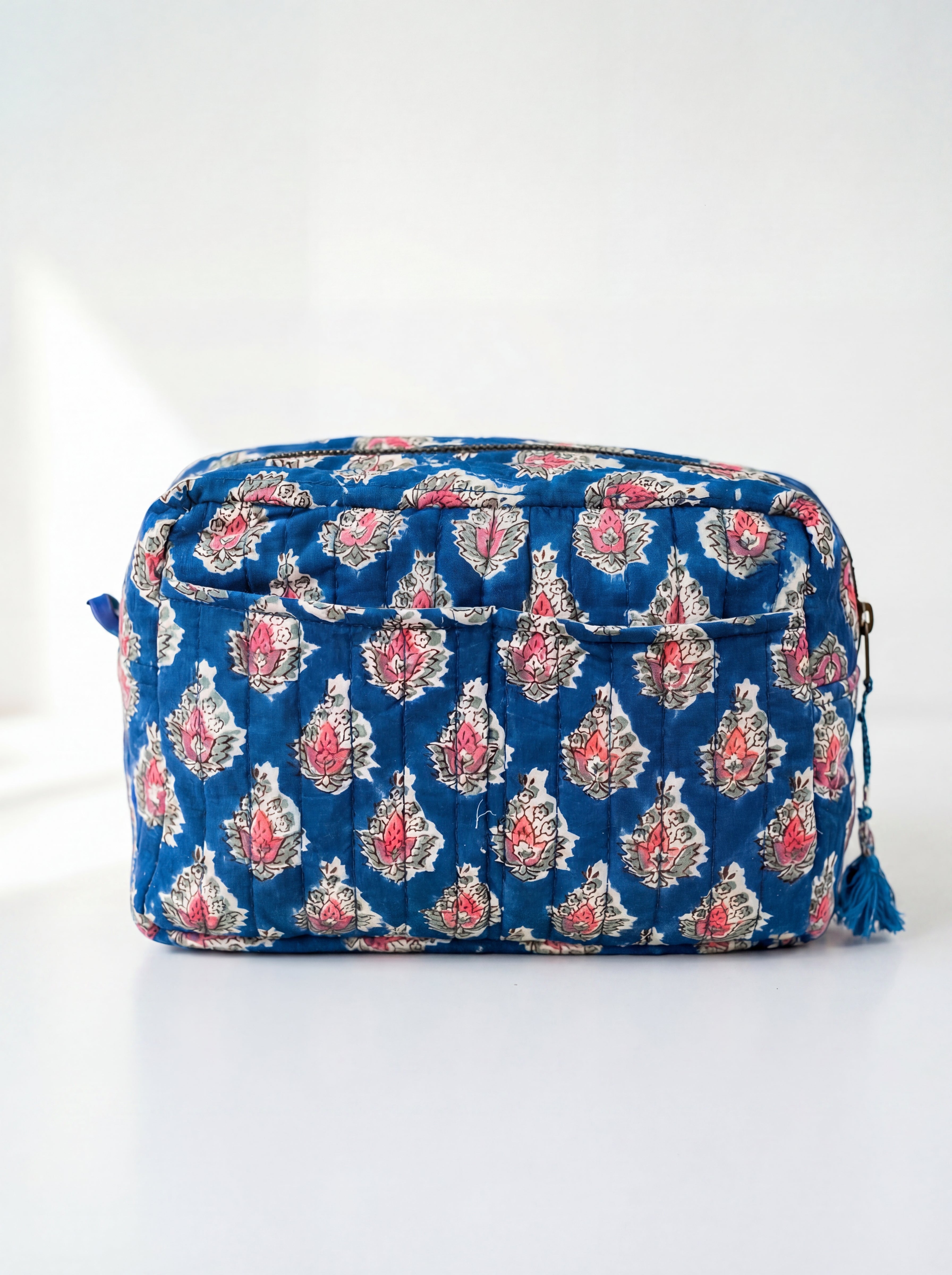 Indigo Blossom Quilted Cosmetic Bag