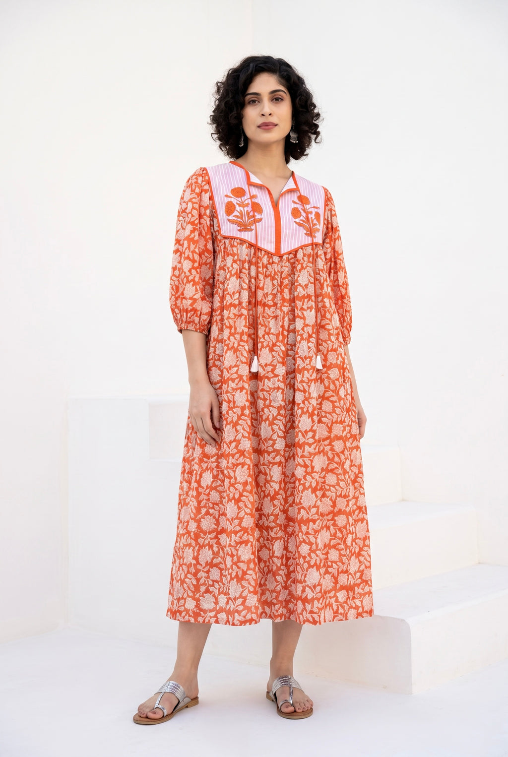 Sunset Bloom Cotton Printed Buta Dress