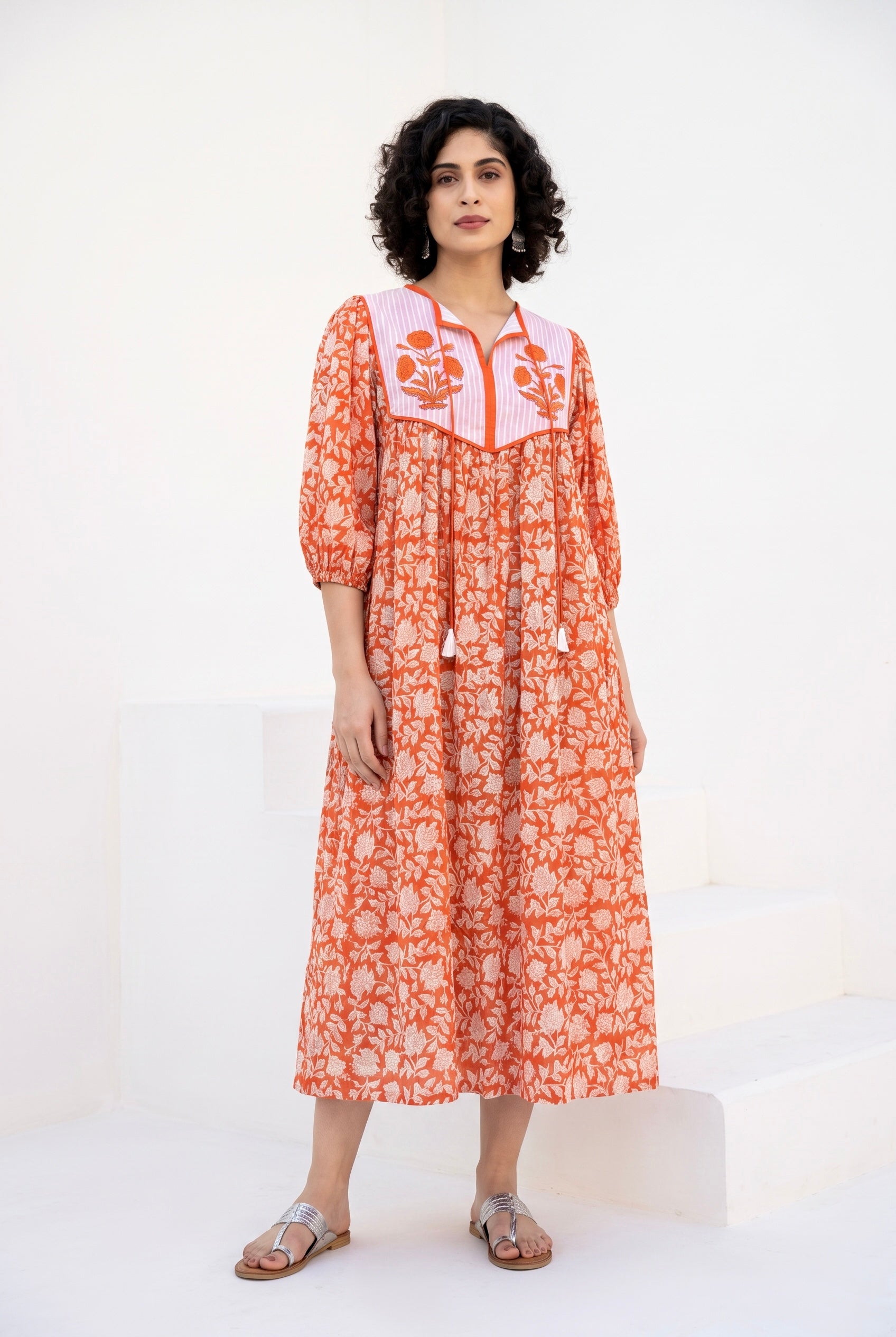 Sunset Bloom Cotton Printed Buta Dress