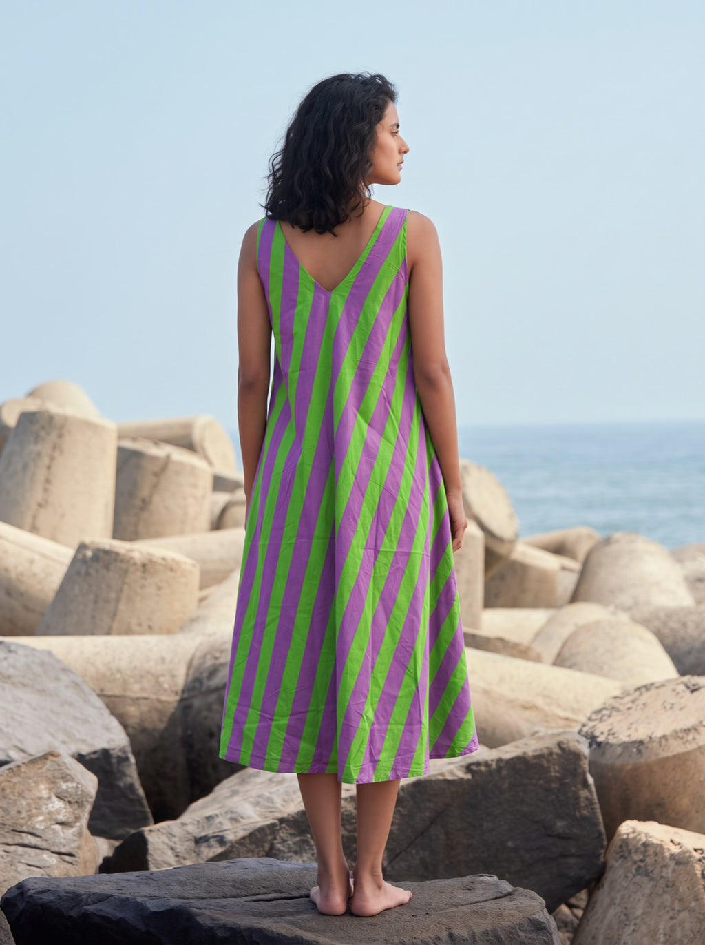 Lime Violet Stripe Midi Dress