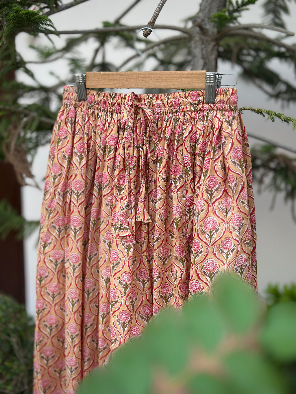 Mustard & Pink Floral Block Print Skirt
